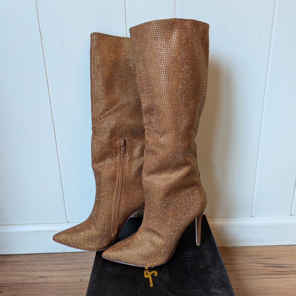 Lulu's Shimmering Brown Heeled Boots 5.5